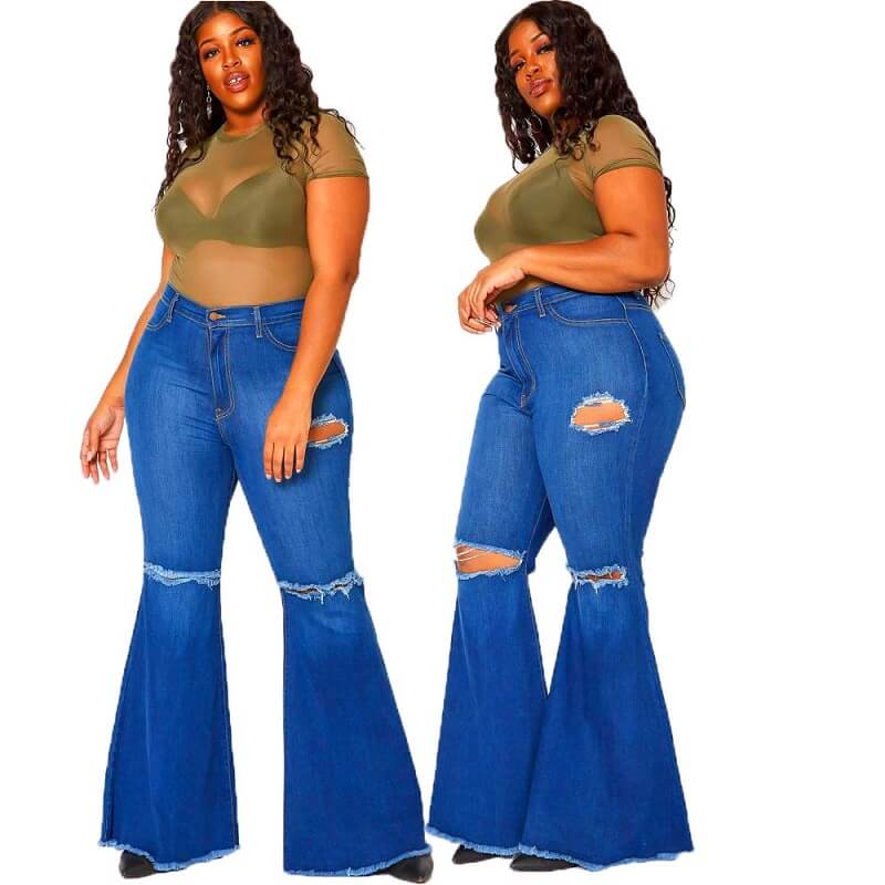 Frayed Hem Jeans Plus Size - color blue color