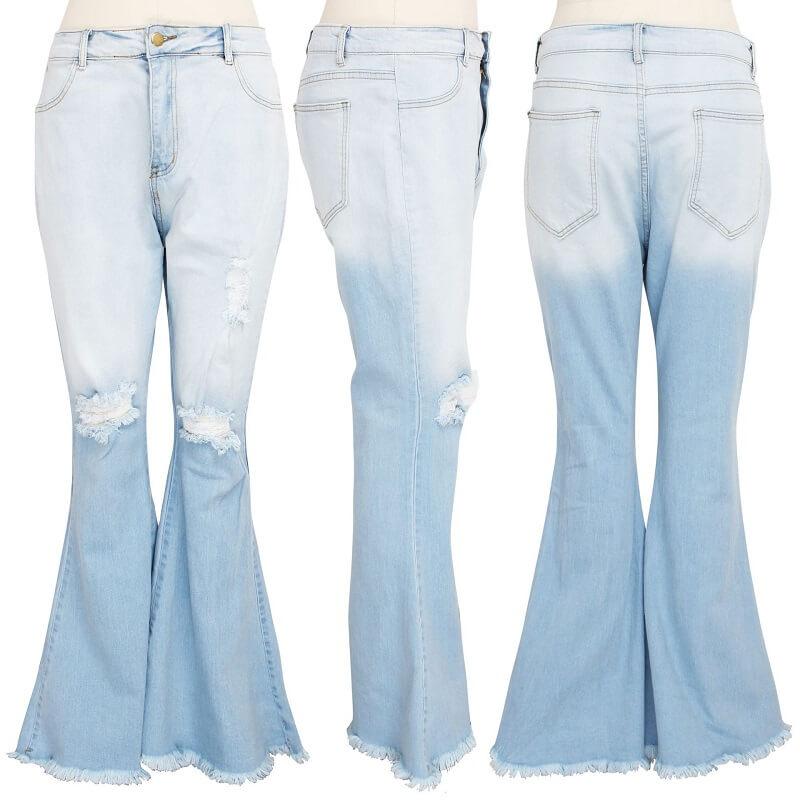 Frayed Hem Jeans Plus Size - light blue color