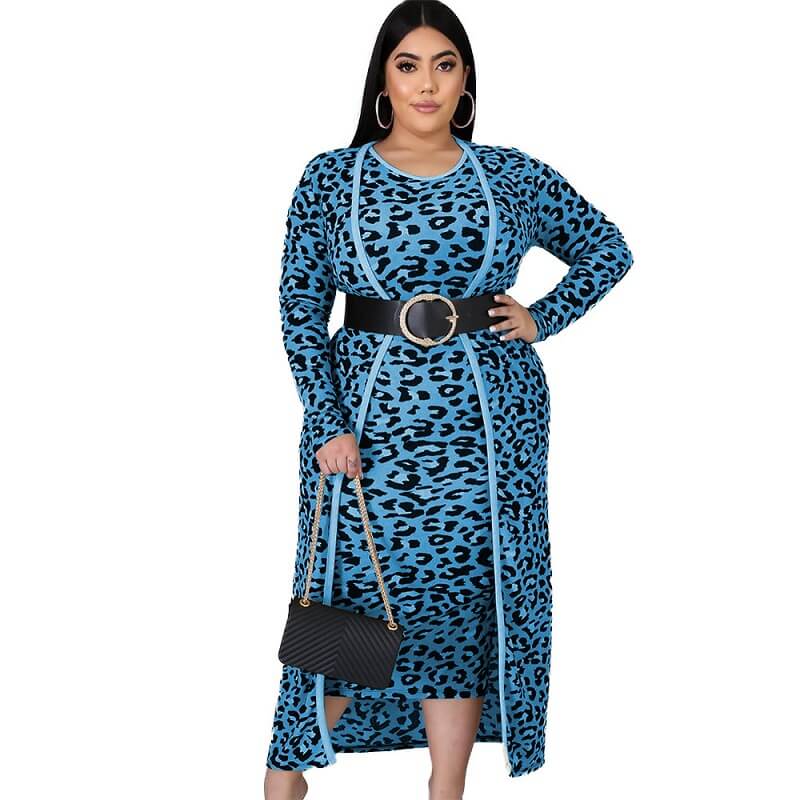 plus size two piece dress set - blue color