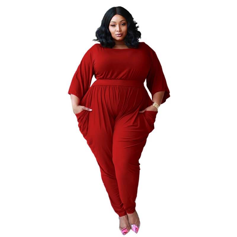 plus size red jumpsuit - red color