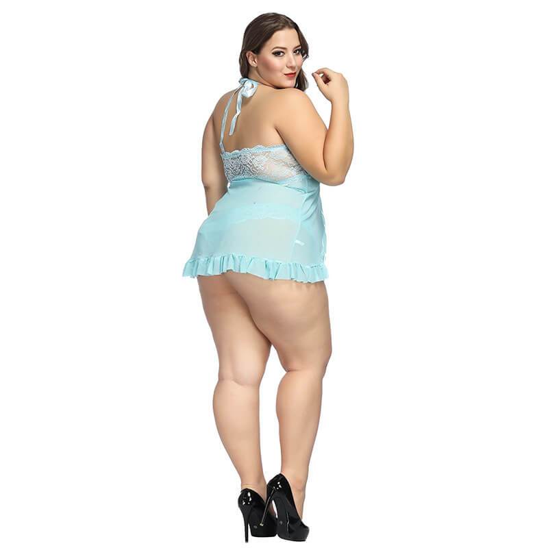 Plus Size  Large Lace Nightdress Sexy Underwear - blue back