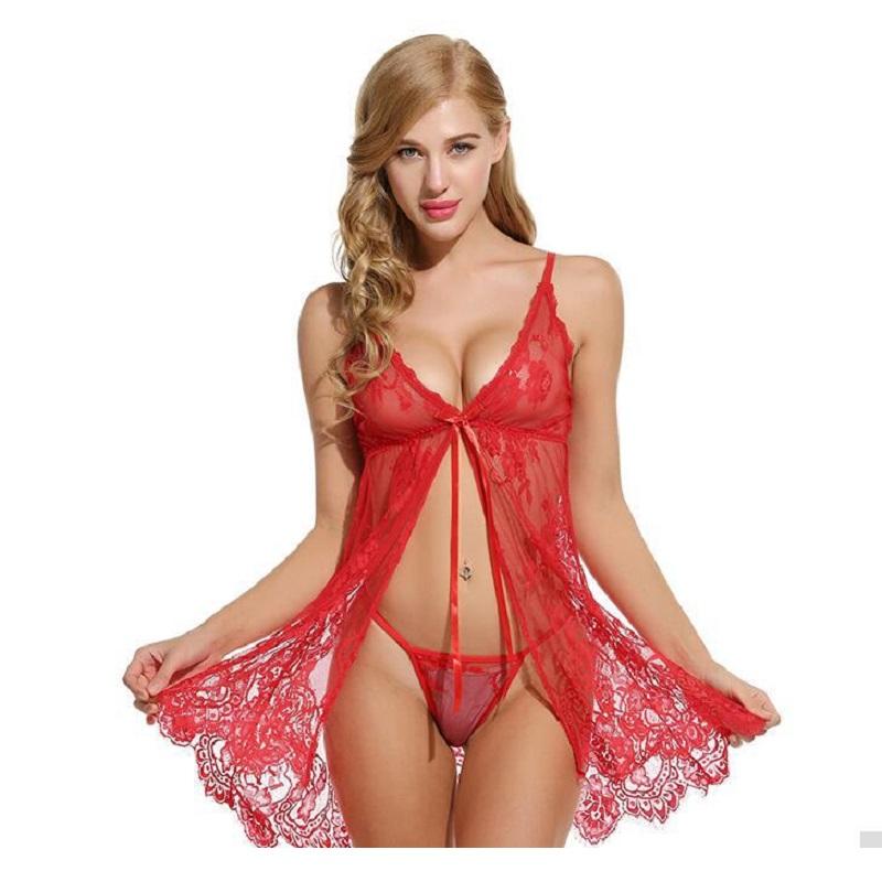 Plus Size Large Size Suspender Dress Sexy Pajamas - red positive