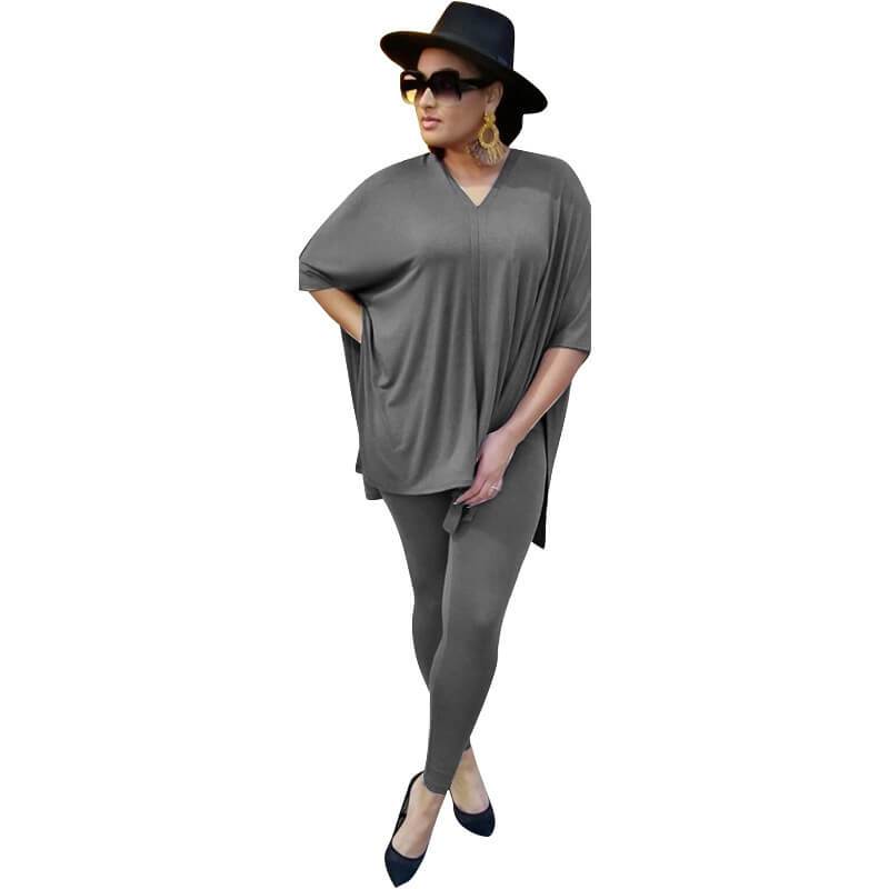 Plus Size Fashion Leisure Two Sets - gray color