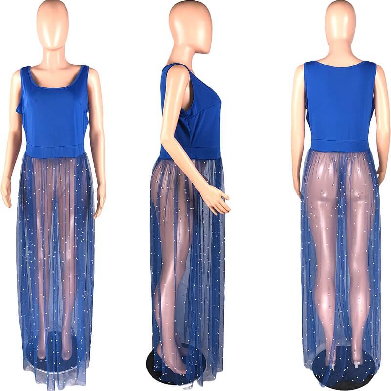 Plus Size Mesh Sleeveless Dress - blue detail image