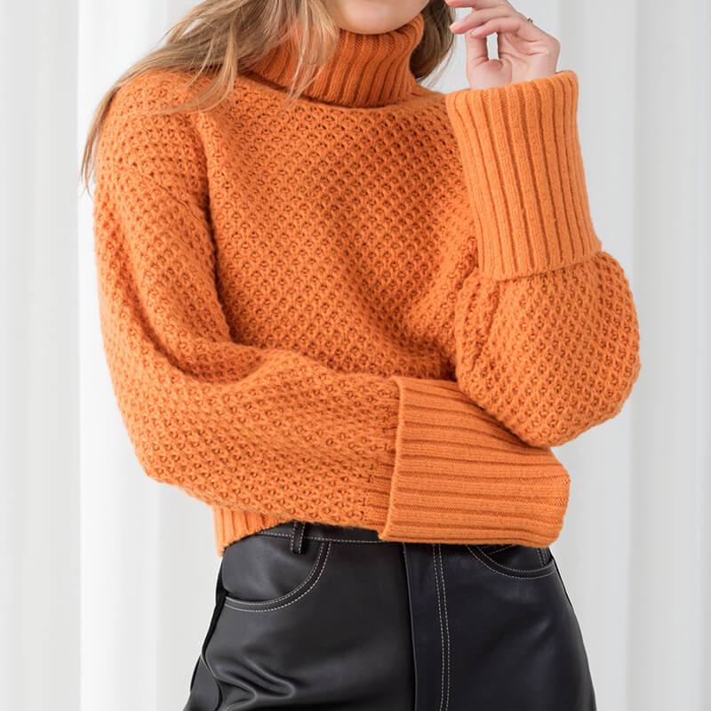 Orange Turtleneck Sweater Plus Size - orange color