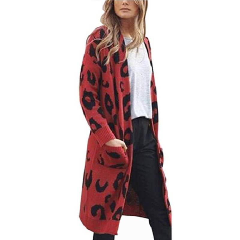 Plus Size Leopard Sweater - red color