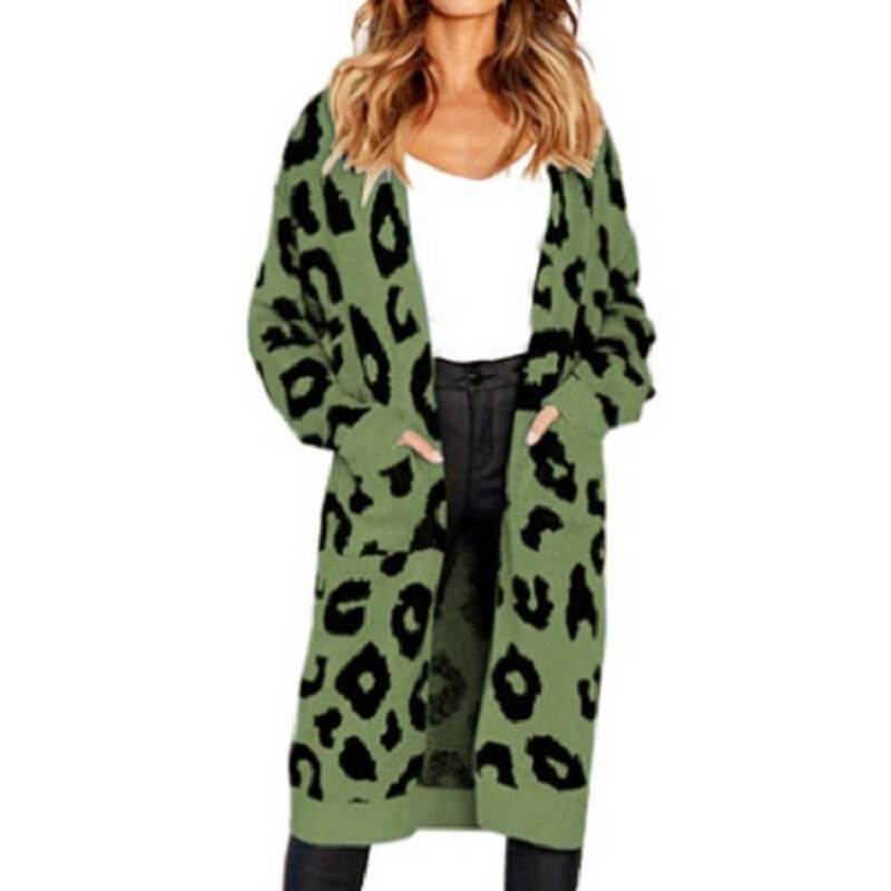 Plus Size Leopard Sweater - green color