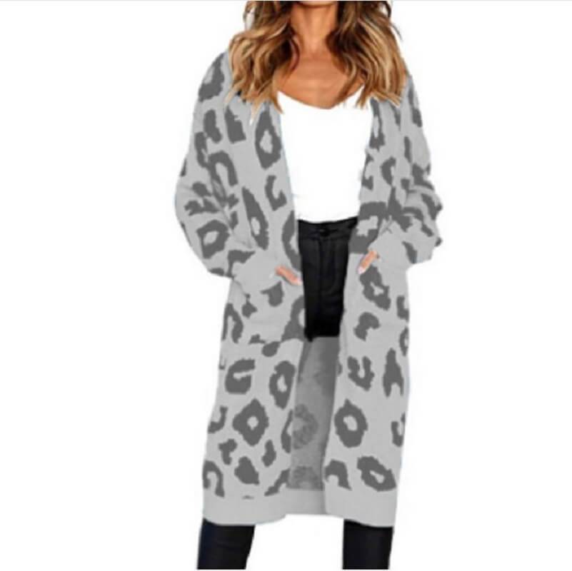 Plus Size Leopard Sweater - gray color