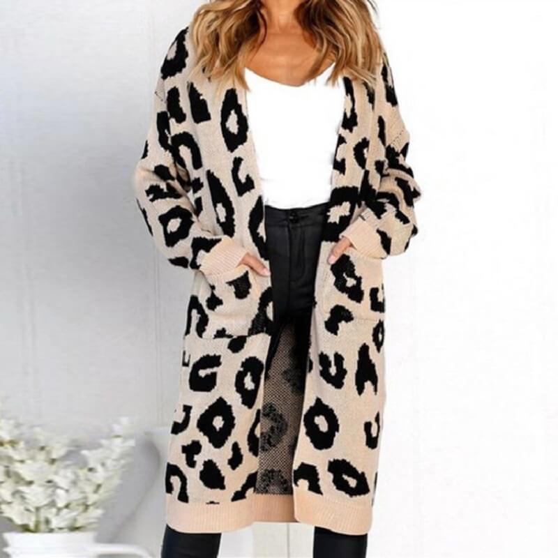 Plus Size Leopard Sweater - khaki color