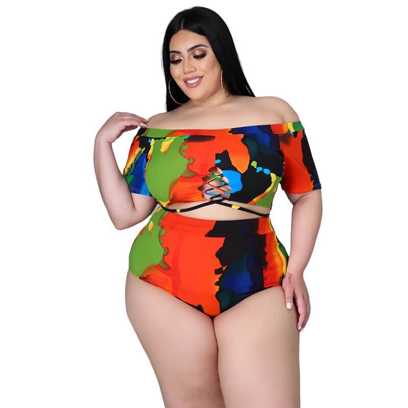 Oversized One-shoulder Swimsuit Suit - multicolor front