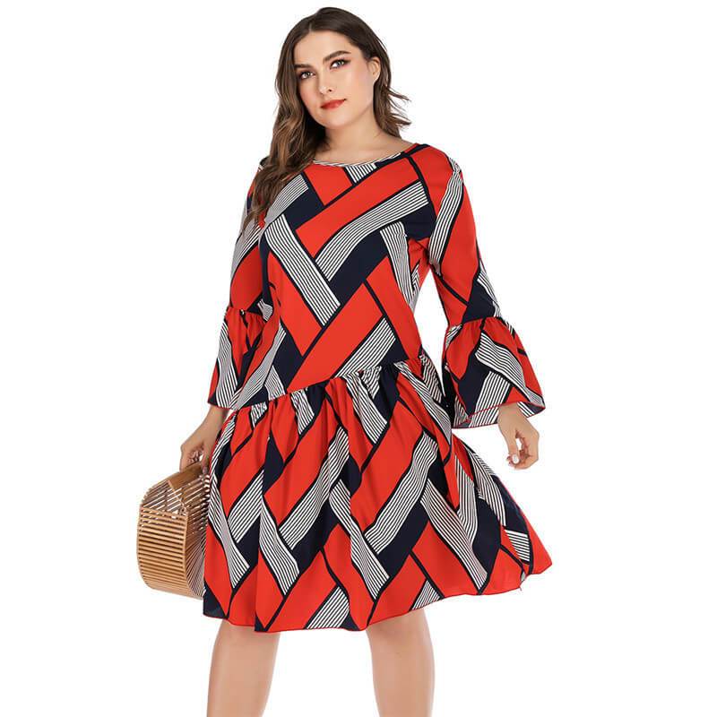 Oversized Two-tone Casual Dress - red positive