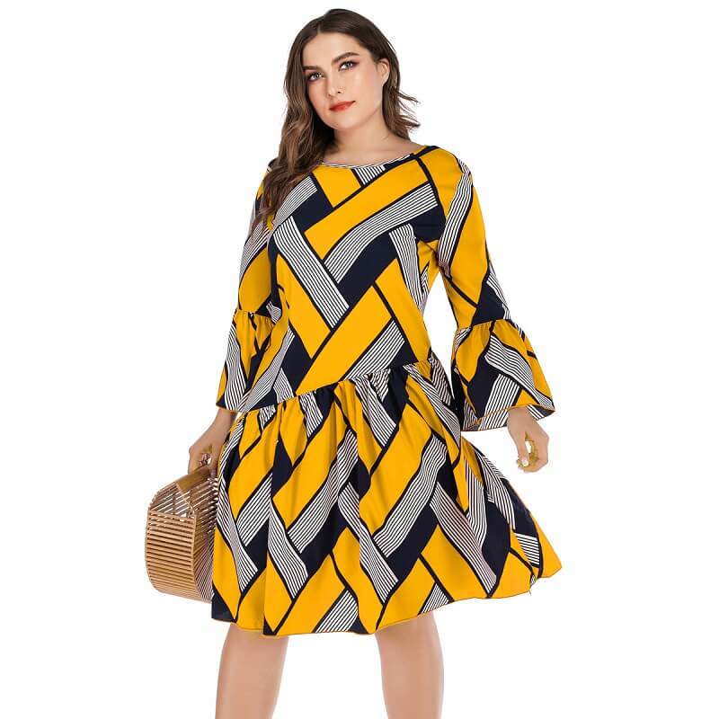 Oversized Two-tone Casual Dress- yellow positive