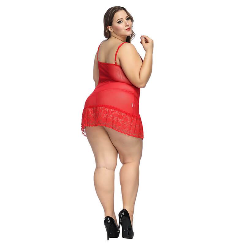 Plus Size Oversized Sexy Suspender Skirt - red back