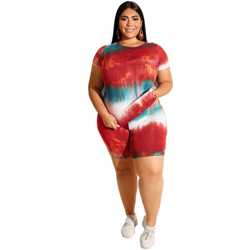 Plus Size Two Piece Short Sleeves - red color