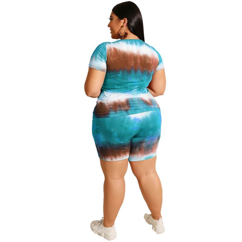 Plus Size Two Piece Short Sleeves - blue back