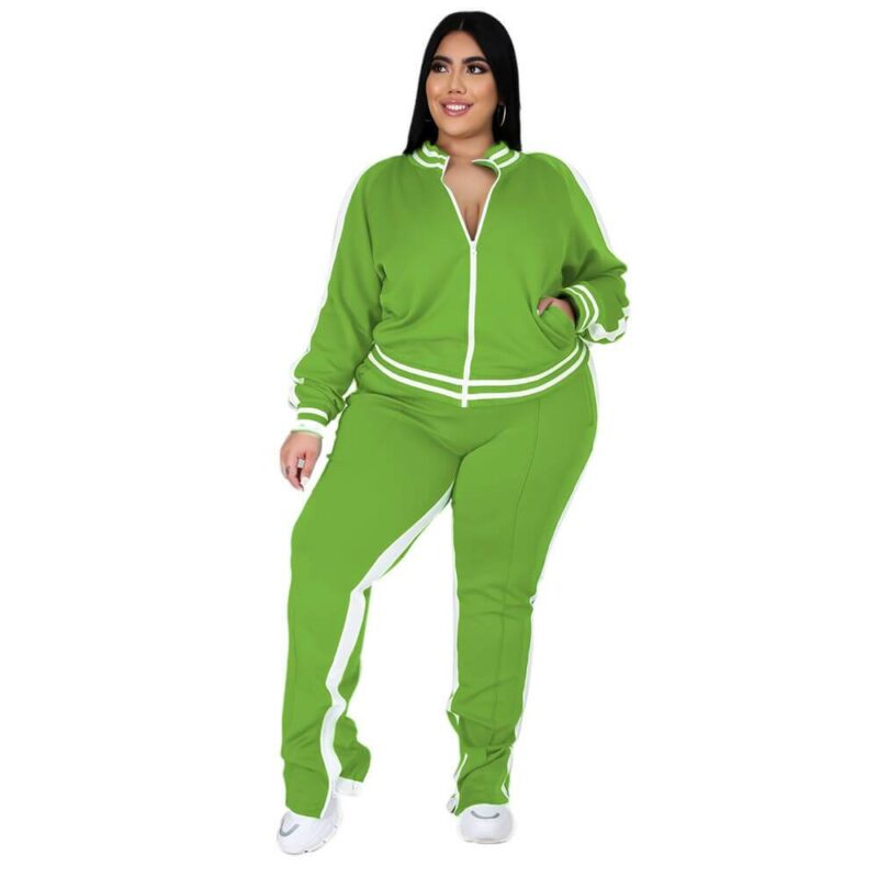 plus size two piece sweatsuit - light green color