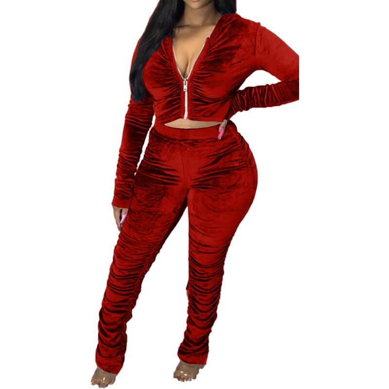 Plus Size Style Leisure Suit - red color