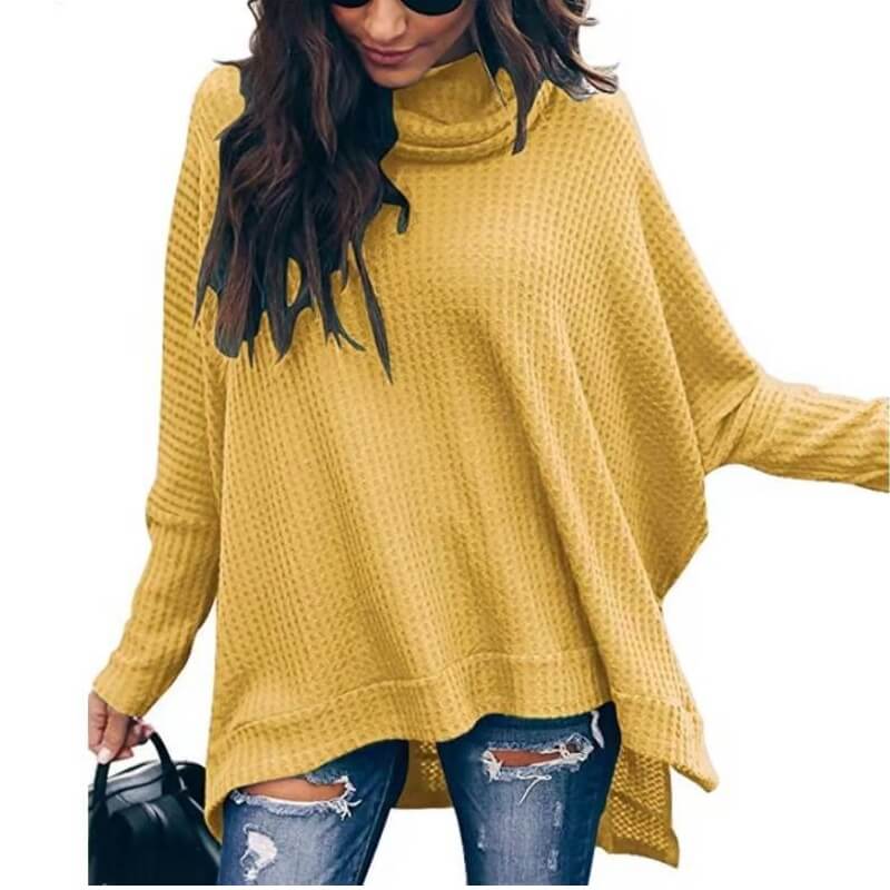 Plus Size Turtleneck Sweater - yellow color