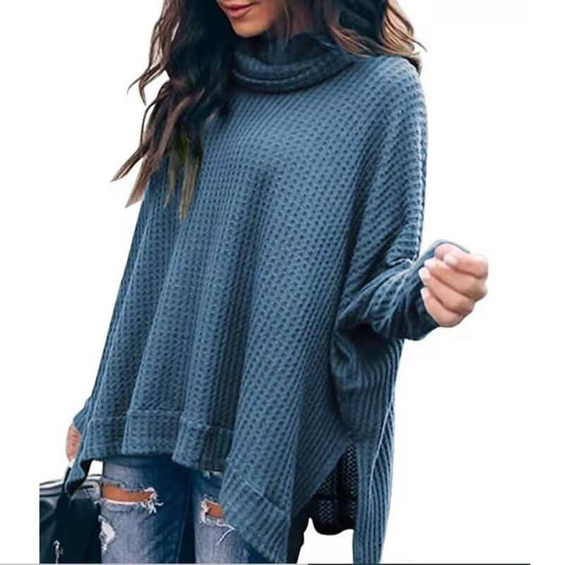Plus Size Turtleneck Sweater - dark blue color