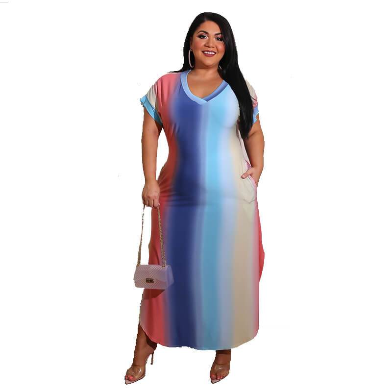 Plus Size Boutique Dresses - gradient color whole body