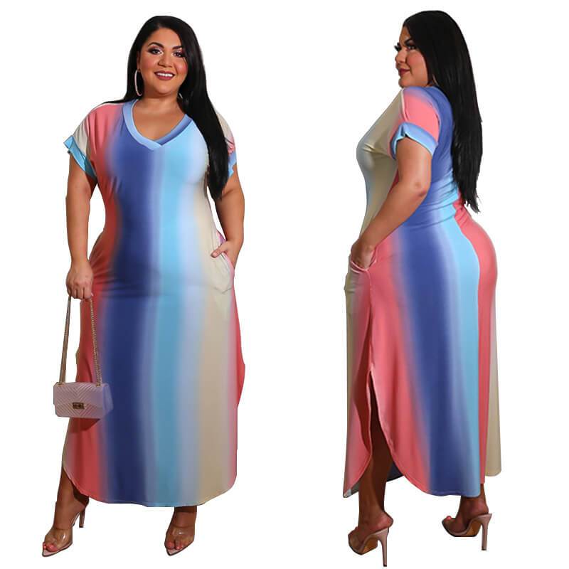 Plus Size Boutique Dresses - gradient color multi player