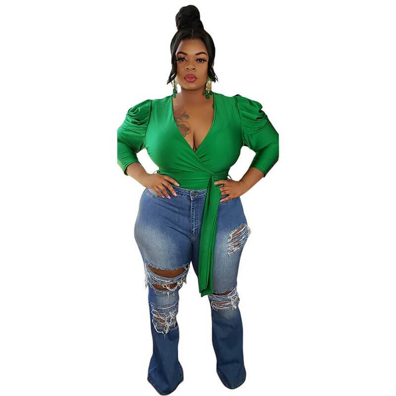 High Low Blouse Plus Size - green color