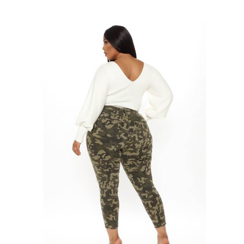 Plus Size Camouflage Jeans  - brown back