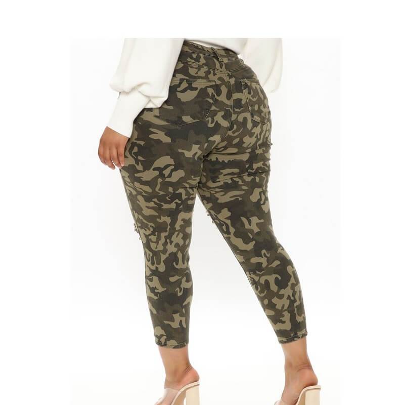 Plus Size Camouflage Jeans  - brown behind