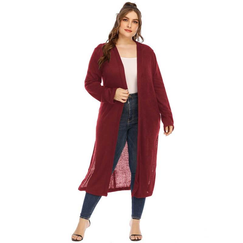 Long Trench Coat Women's Plus Size  - red color