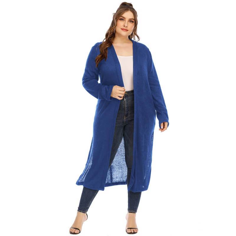 Long Trench Coat Women's Plus Size  - blue color