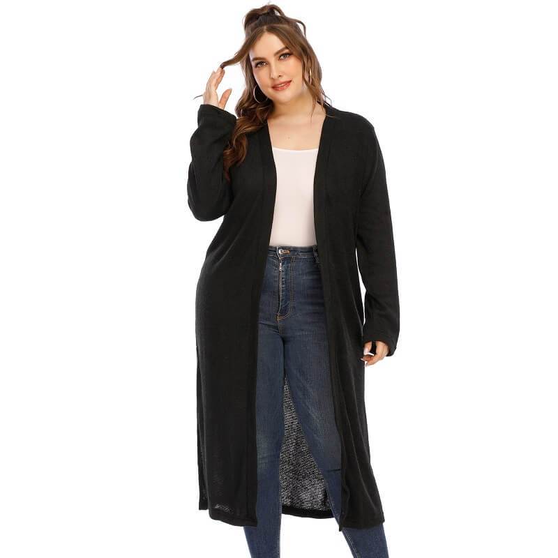 Long Trench Coat Women's Plus Size  - black color