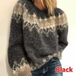 Plus Size Chunky Knit Sweater - black color