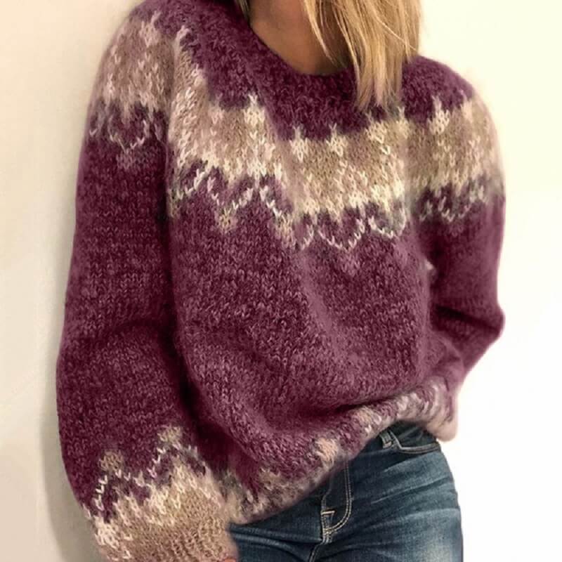 Plus Size Chunky Knit Sweater - wine red color