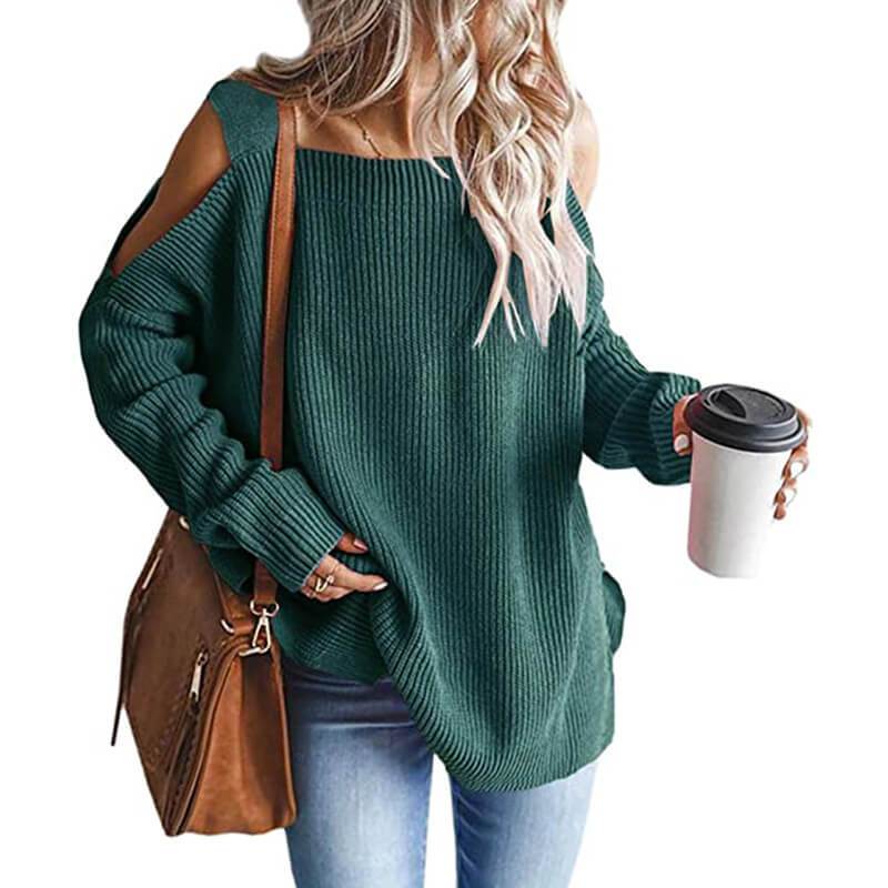 Plus Size Cold Shoulder Sweater -orange color