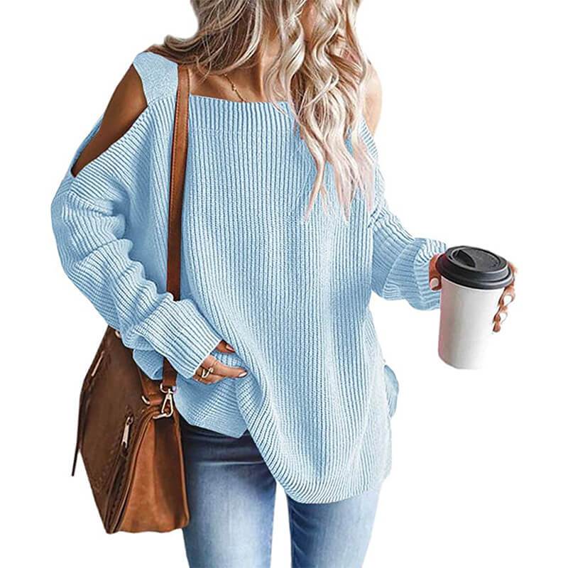 Plus Size Cold Shoulder Sweater - gray color