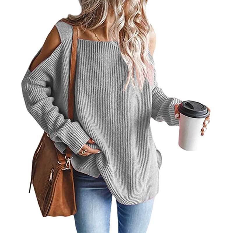 Plus Size Cold Shoulder Sweater - gray color