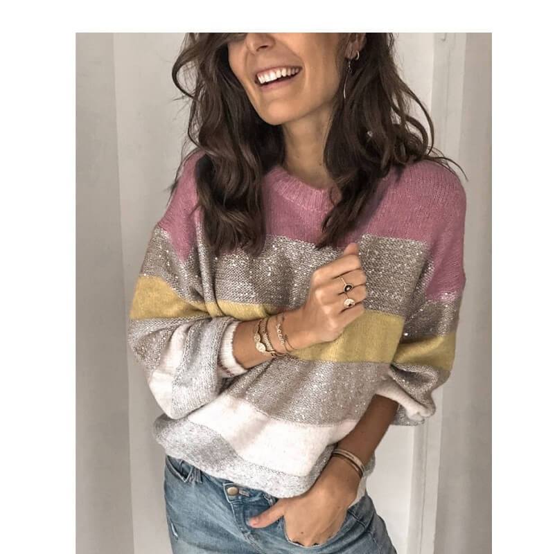 Plus Size Color Block Sweater - pink color