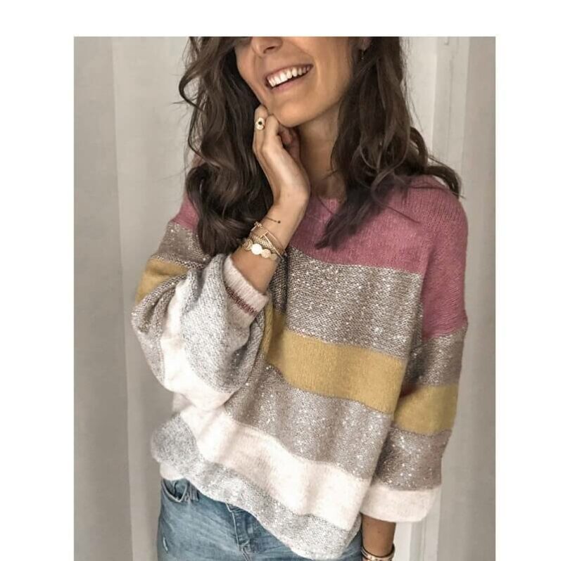 Plus Size Color Block Sweater - pink positive