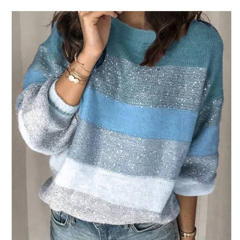 Plus Size Color Block Sweater - blue positive