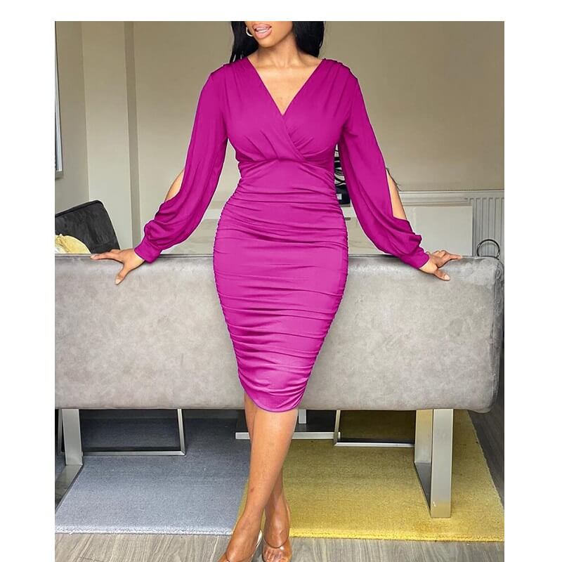 Five Colors Plus Size Dresses  - purplish red  color