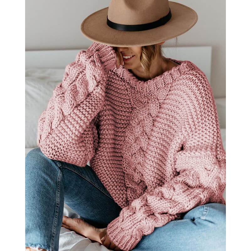 Plus Size Cream Sweater -  pink color