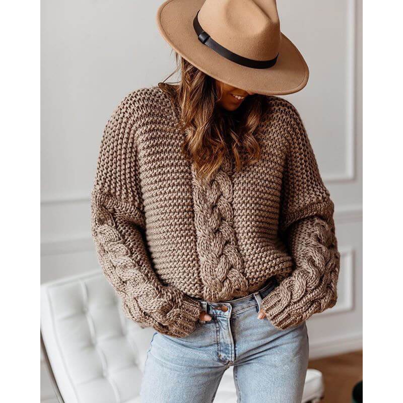 Plus Size Cream Sweater - brown color