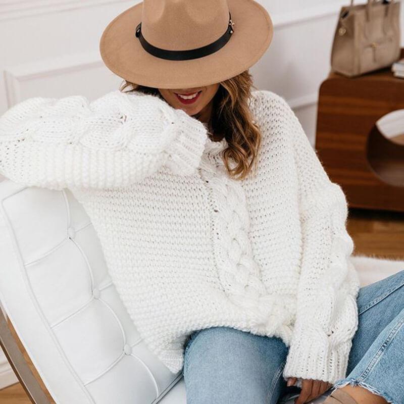 Plus Size Cream Sweater - white color