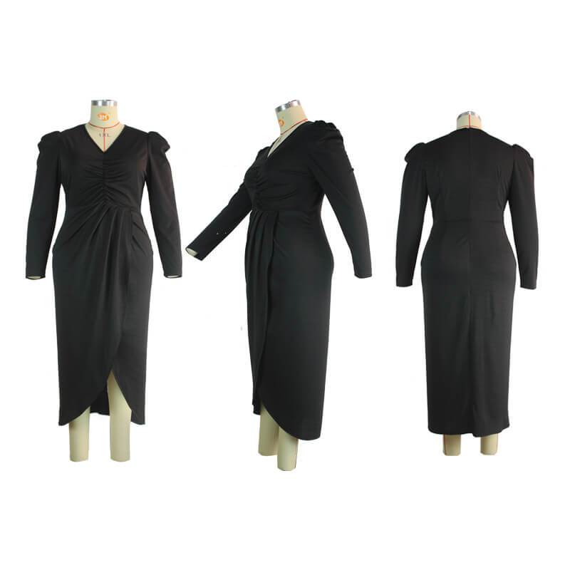 v neck plus size dresses - black model picture