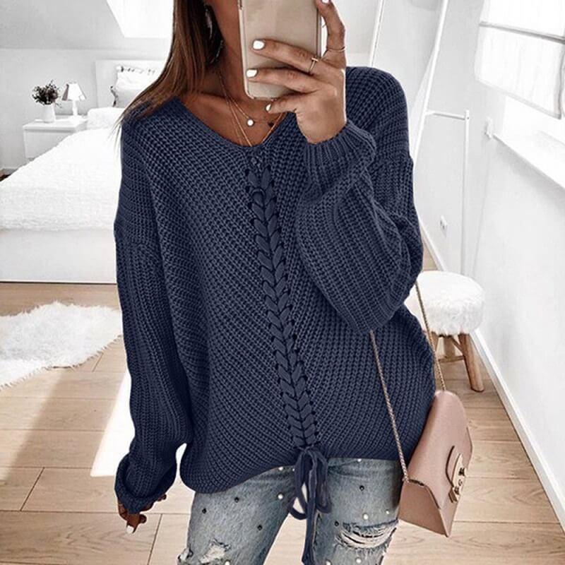 Plus Size Grey Sweater - navy color
