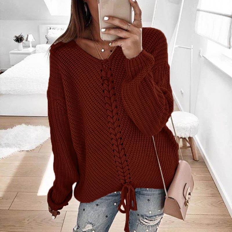Plus Size Grey Sweater - wine red color