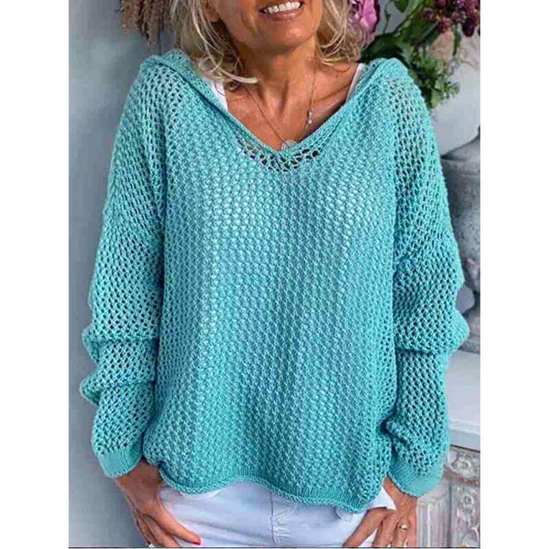 Plus Size Hooded Sweater - light blue positive