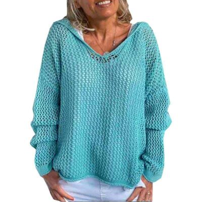 Plus Size Hooded Sweater - light blue main picture