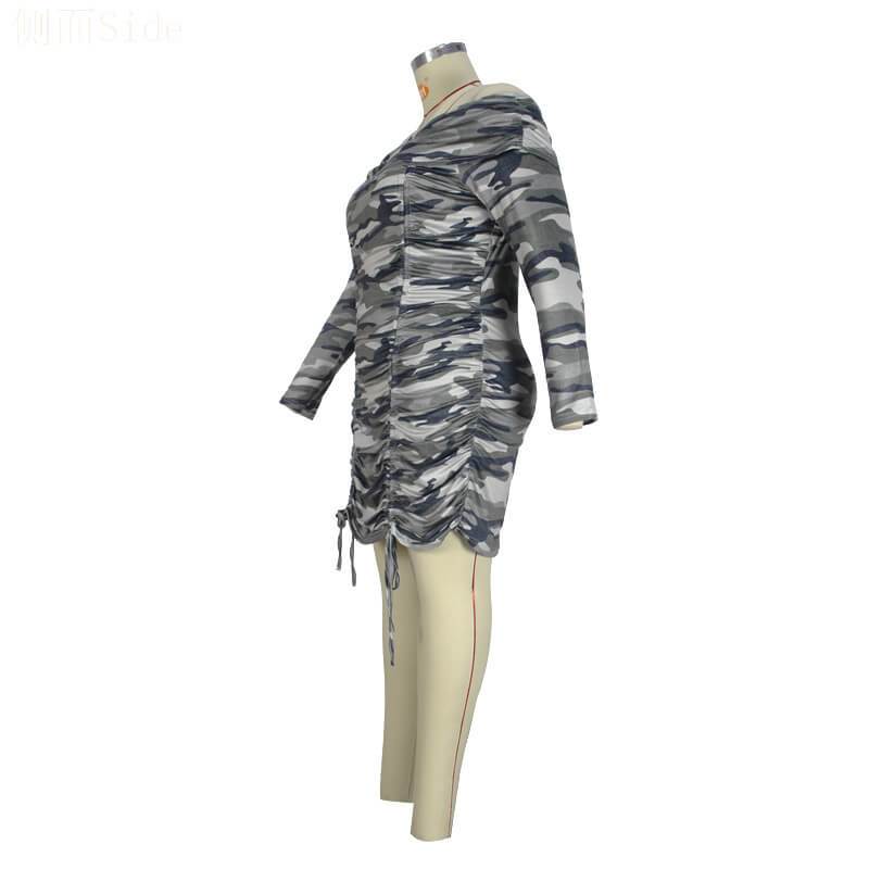 plus size ruched dress with sleevesn - camouflage whole left