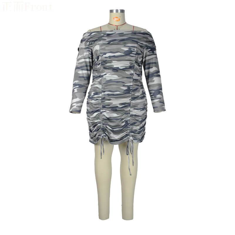 plus size ruched dress with sleeves - camouflage whole positive